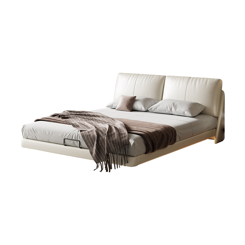 苏宁易购悬浮床意式极简全实木真皮主卧大床轻奢1.8米婚床—雅俱