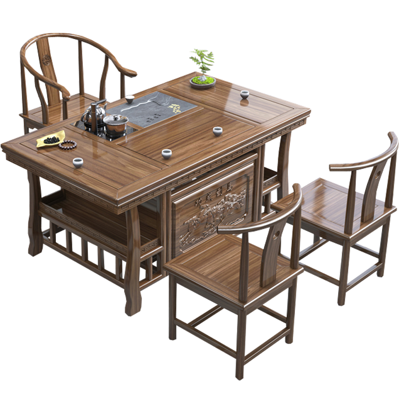 晋舰 茶台小型泡茶桌椅组合阳台茶几茶具套装一体 1.26米+围椅+2月牙