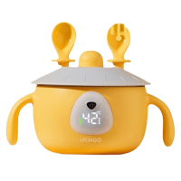 七彩叮当保温碗辅食碗充电式儿童防摔不锈钢黄色保温碗QM0501