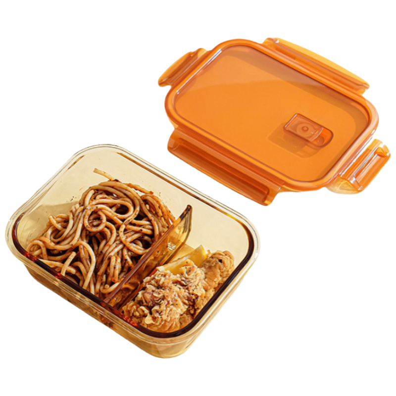 厨小姐微波炉玻璃饭盒-长方形640两分隔/个