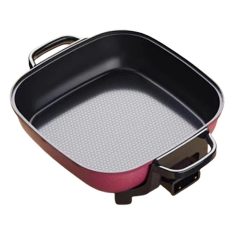 奥克斯(AUX)电火火锅锅家用多功能专用电煮锅一体式电热锅炒菜炒锅不粘_中号绛紫色木铲汤勺漏勺