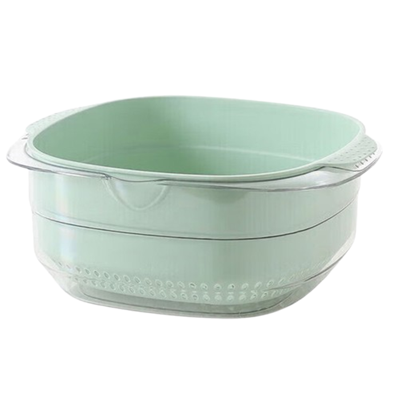 美厨沥水篮塑料双层1盆1筛防滑把手漏孔沥水滤水篮绿小MCPJ4567