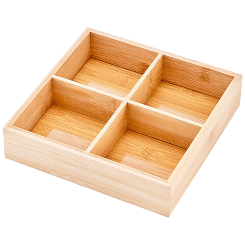 尚烤佳果盘收纳盒竹木托盘零食点心盘四宫格托盘SKJ-558