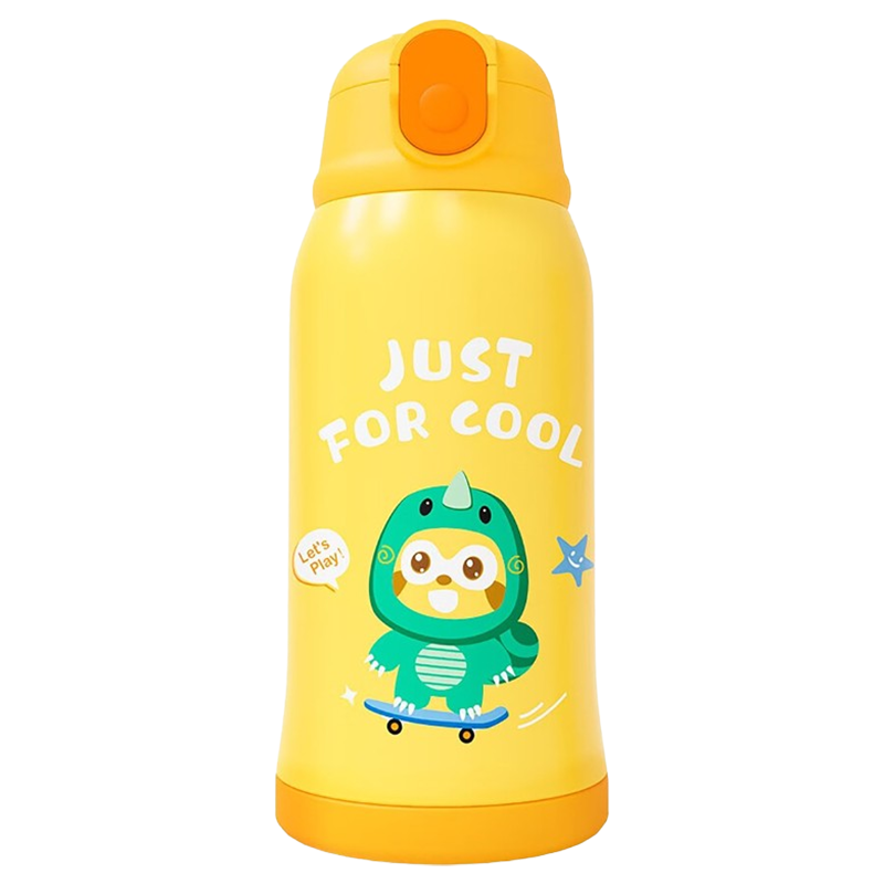 小浣熊保温杯儿童直饮带吸管两用316不锈钢便携杯子起司黄500ml