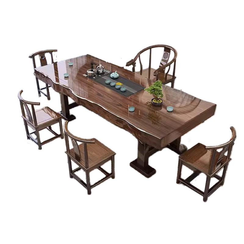 戴劲 原木大板茶桌椅组合新中式茶桌办公室整板喝茶桌套装一体 1.8米