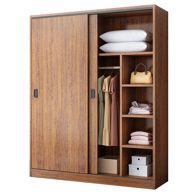 [免费安装]衣柜推拉门家用卧室实木胡桃色柜子定制免安装儿童挂衣储物大衣橱1118