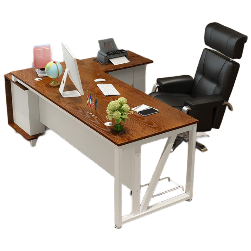 晋舰 办公家具经理办公桌老板桌总裁桌简约现代时尚大气大班台经理桌主管桌椅组合 1.6米+侧柜(红檀木色+白架)