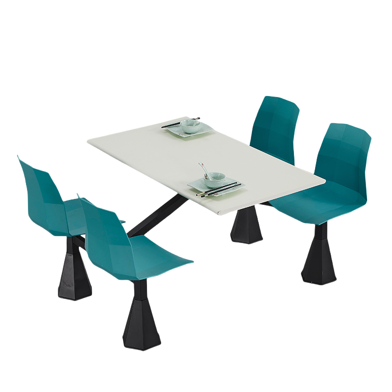 易企采 4人连体餐桌 食堂餐桌椅组合喇叭脚员工厂快餐桌连体饭堂桌椅