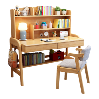 书桌中小学生家用写字桌书架一体简易实木升降桌女生卧室学习桌子