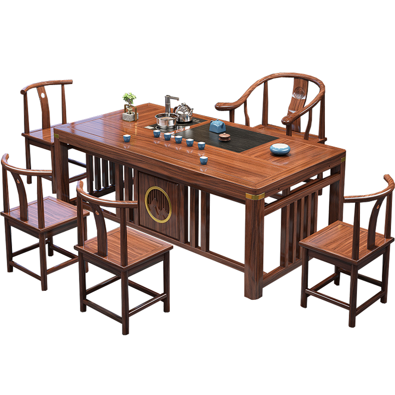 戴劲 茶台茶具套装一体禅意茶几茶桌椅组合泡茶台1.6明月桌+围椅+4月牙