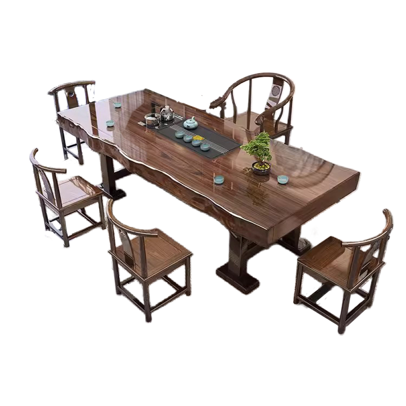锦北 原木大板茶桌椅组合新中式茶桌办公室整板喝茶桌套装一体 2.2米