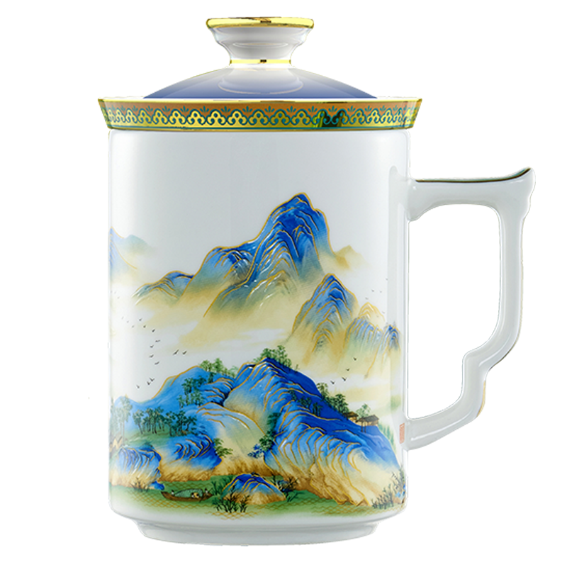 北国风光 骨瓷茶漏杯 新千里江山图 TS-0489L 套