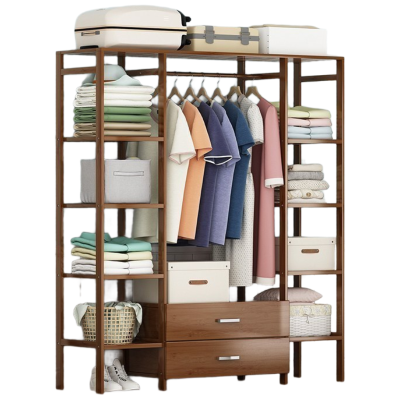 戴劲 衣架落地卧室衣帽架挂衣包架简易多功能简约收纳家用置物衣柜 120上下双抽款