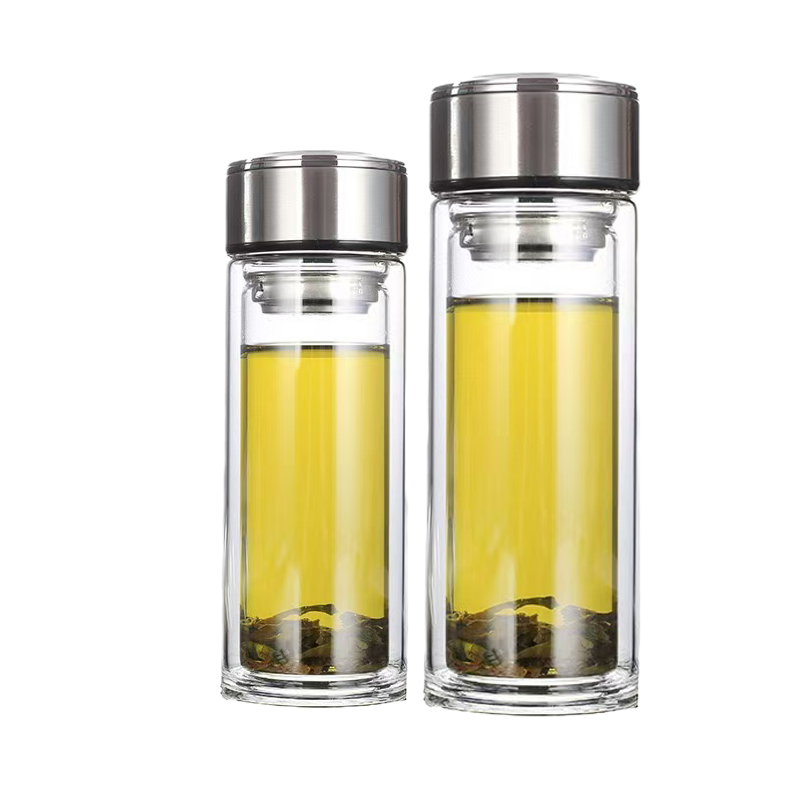 松道 玻璃杯 双层玻璃杯双层玻璃水杯带盖耐高温茶水分离便携旅行杯泡茶杯SD120-2-180ML