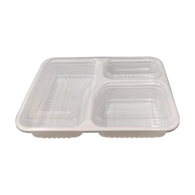 金胜星 一次性三格餐盒 800ML 白底透明盖 150套/箱