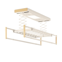 古达电动晾衣架遥控升降阳台家用全自动伸缩智能烘干声控晒衣杆奶油白