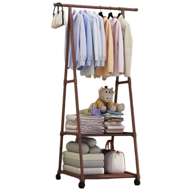 戴劲 简易衣帽架落地挂衣架卧室衣服架子多功能置物架 三角款古铜色-[可移动带滑轮]