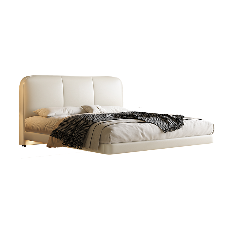 苏宁易购悬浮床意式极简全实木轻奢真皮主卧大床1.8米婚床次卧—雅俱