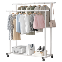 锦北 简易衣帽架挂衣架落地卧室家用卧室衣服收纳架移动简易衣架置物架 双杆22款-1.2米-白色(带轮)