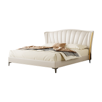 苏宁易购悬浮床意式极简轻奢全实木真皮主卧大床1.8米婚床—雅俱