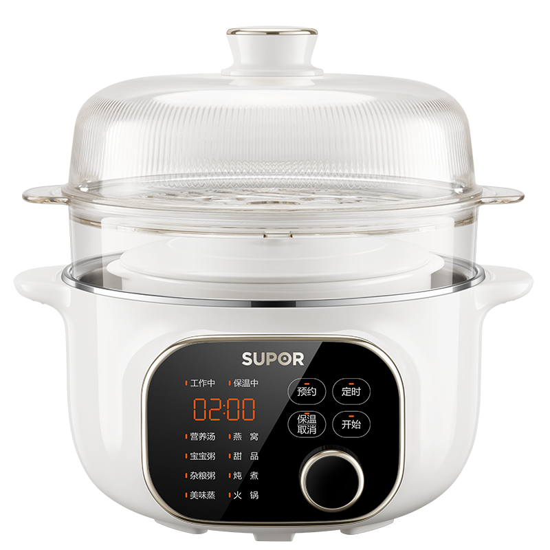 苏泊尔(SUPOR)电炖锅电炖盅一锅五胆4.5L总容量陶瓷内胆上蒸下炖燕窝隔水炖24小时预约2-5人DZ25YC876