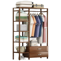 晋舰 衣架落地卧室衣帽架挂衣包架简易实木多功能简约收纳家用置物衣柜 90上下双抽款