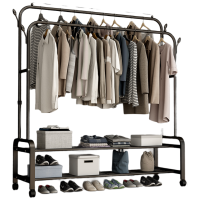 戴劲落地衣架落地卧室挂衣架简易家用单杠衣服晾衣架室内网红多功能衣帽架 黑色双杆