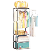 锦北 简易衣帽架落地挂衣架卧室衣服架子多功能置物架 四角款黑色-[不带滑轮]