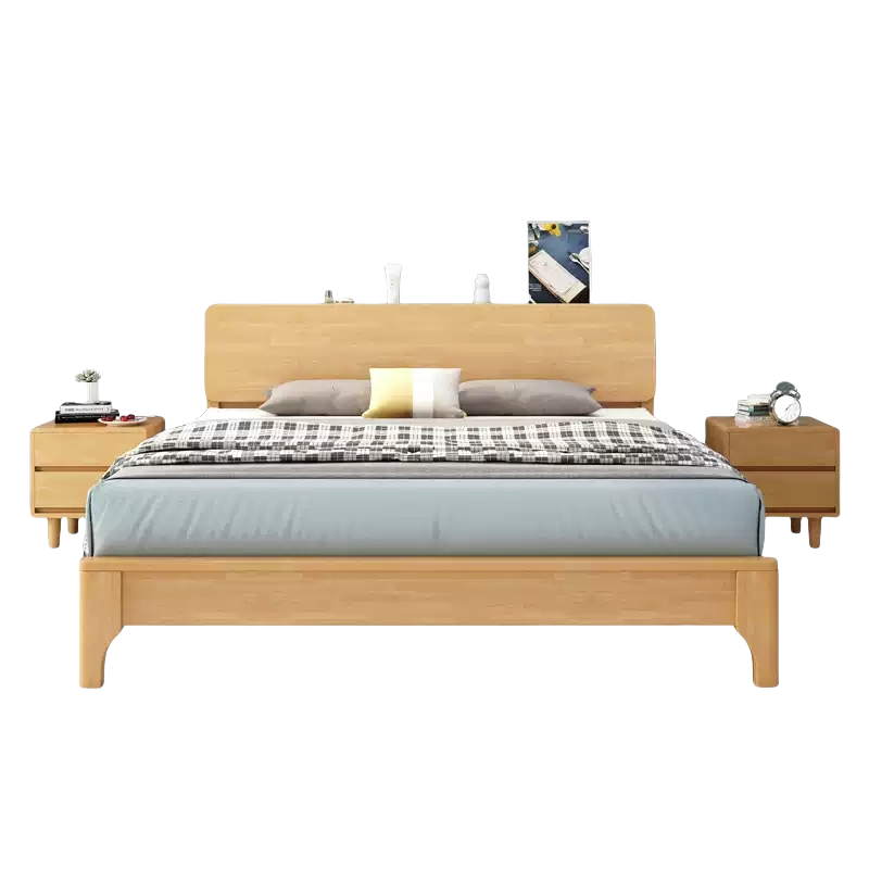 易企采 150*200CM木质床含1个床头柜不含床垫 现代简约原木单人床出租房宿舍公寓木质大床