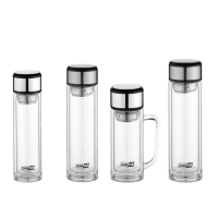 松道 玻璃杯 双层玻璃杯双层玻璃水杯带盖耐高温茶水分离便携旅行杯泡茶杯SD199系列本色320ML