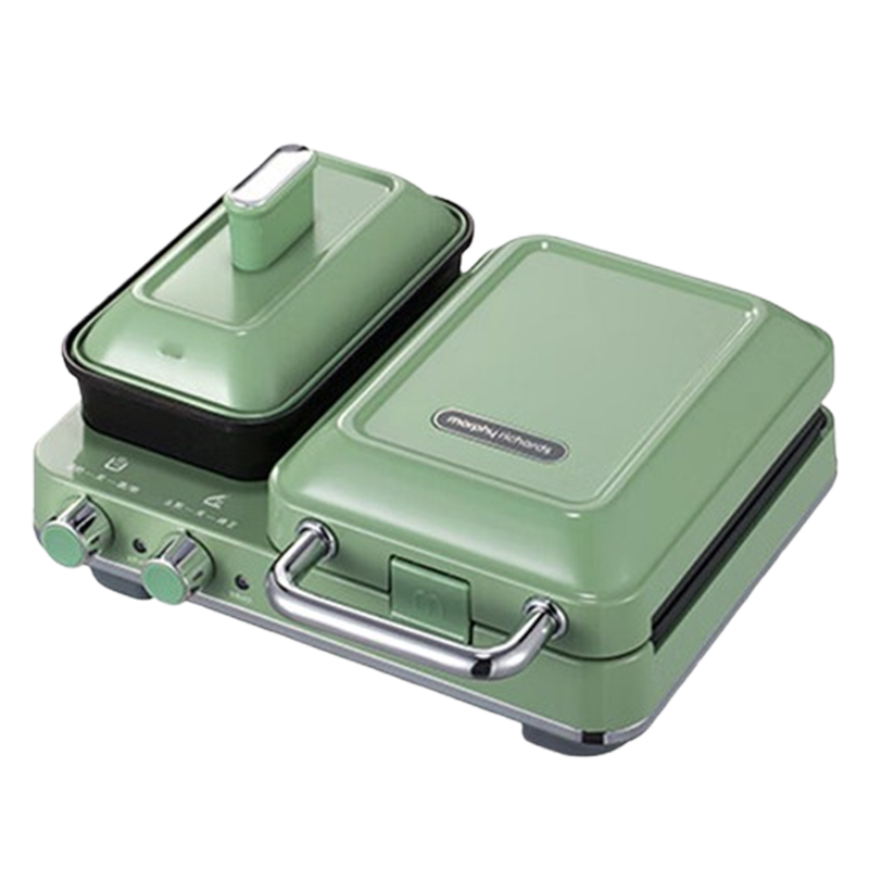 摩飞早餐机家用多功能双区料理三明治机华夫饼机薄荷绿MR9086