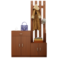 锦北 鞋柜带挂衣架一体家用卧室落地口衣帽架现代简约玄关衣帽柜 全柚木色4门