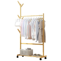 锦北 简易衣架落地衣帽架卧室置物架挂衣架衣服的架子家用落地式实木 80款