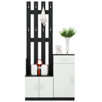 锦北鞋柜带挂衣架一体家用卧室落地口衣帽架现代简约玄关衣帽柜 黑胡桃色配白色3门