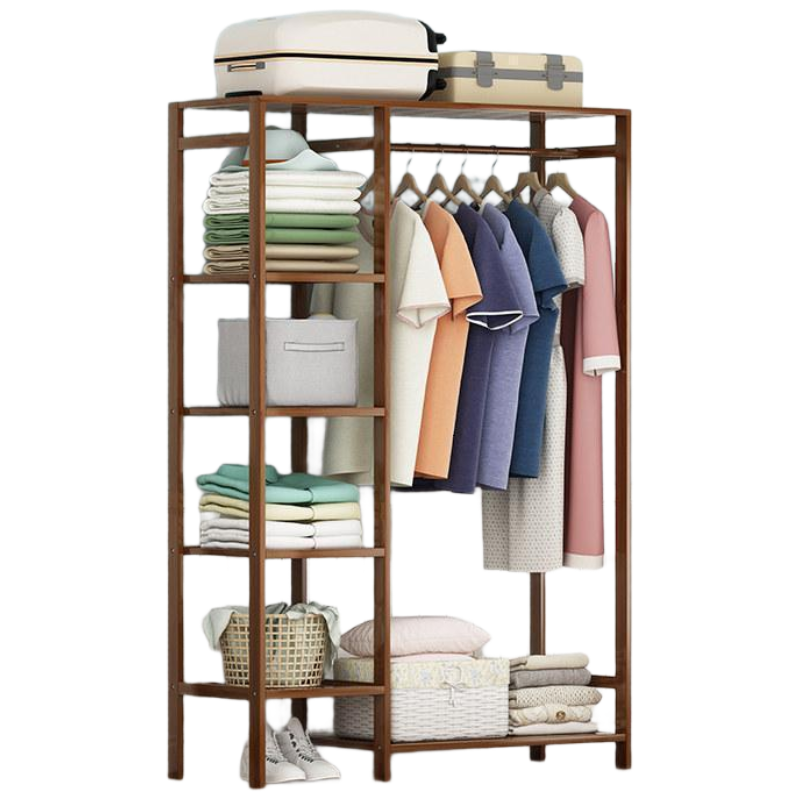 锦北 衣架落地卧室衣帽架挂衣包架简易实木多功能简约收纳家用置物衣柜 90单抽款
