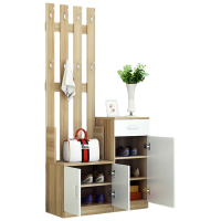 锦北鞋柜带挂衣架一体家用卧室落地口衣帽架现代简约玄关衣帽柜 浅胡桃色配白色3门