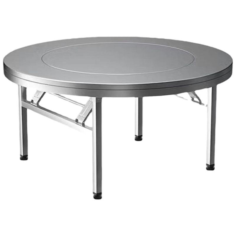 军楚304不锈钢内置圆桌转盘餐桌折叠桌 1.8米内置1.0转盘连体圆桌