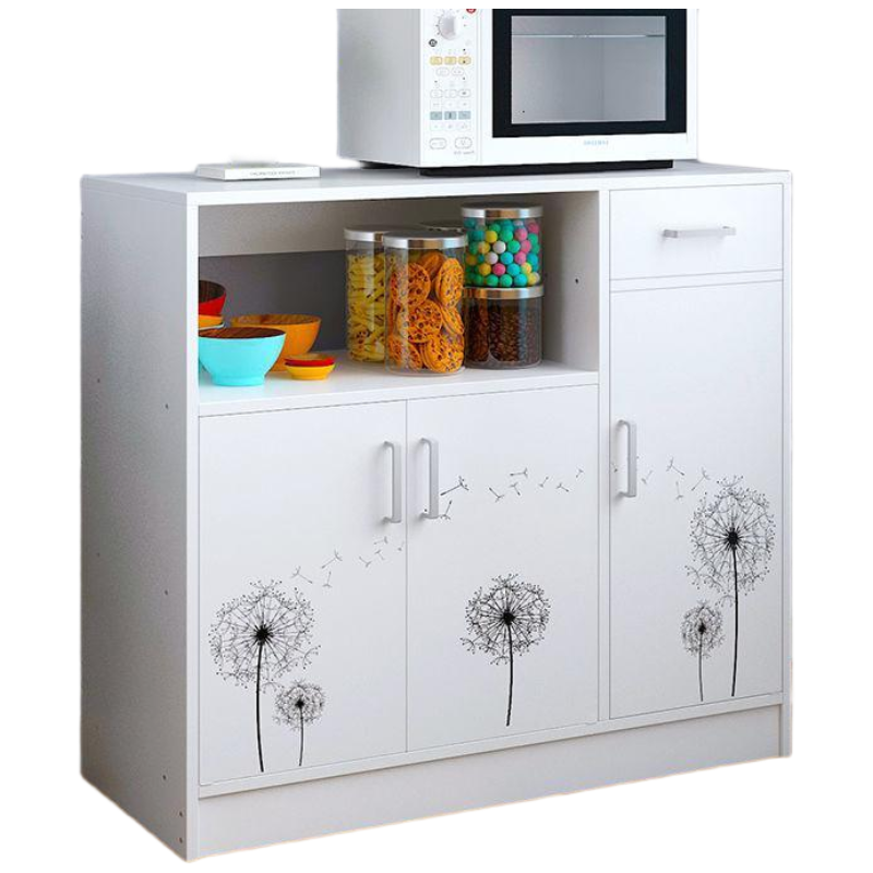 戴劲 厨房餐边柜现代简约茶水柜厨柜收纳柜橱柜客厅储物柜多功能碗柜 H款90cm三门蒲公英