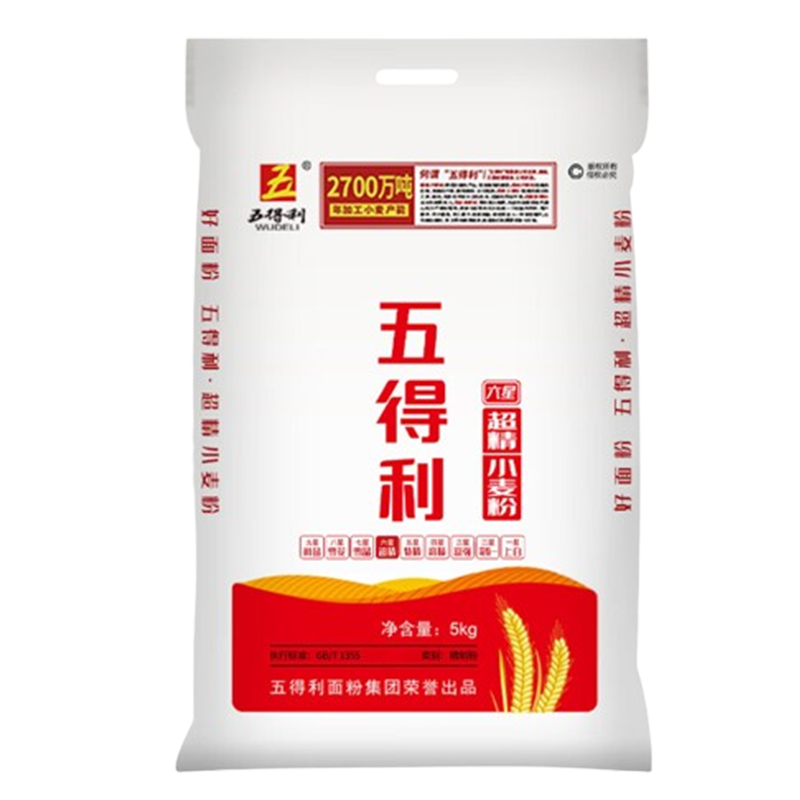 五得利面粉六星超精小麦粉中筋饺子面粉利六星超精5kg