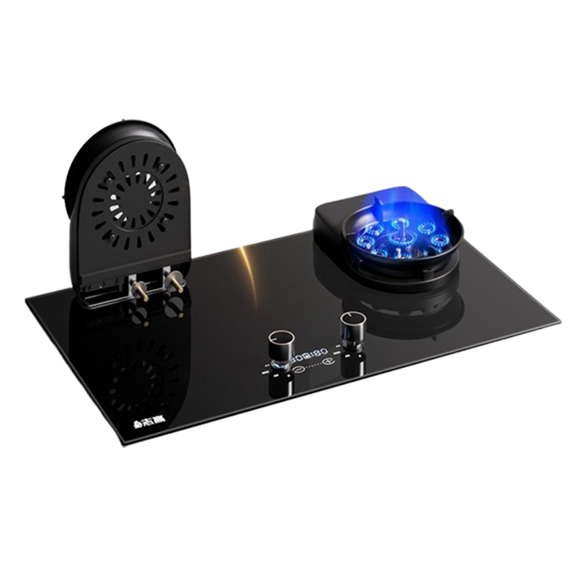 CHIGO志高家用燃气灶防干烧天然气炉具翻盖式煤气灶台嵌入式猛火灶台式_豪配钢玻璃鸳鸯猛火铜盖翻盖聚能环双边定时_液化气