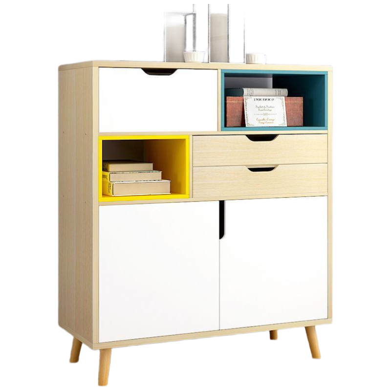 晋舰 厨房餐边柜现代简约茶水柜厨柜收纳柜橱柜客厅储物柜多功能碗柜 新木纹拼色实木脚