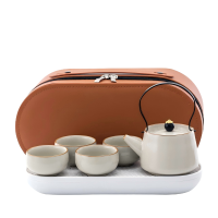 千里谷KLG-CJ05陶瓷功夫茶器一壶四杯带茶盘(含茶夹、茶巾)(计价单位:套)米黄