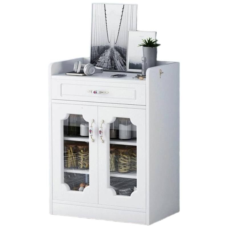 戴劲 厨房餐边柜现代简约茶水柜厨柜收纳柜橱柜客厅储物柜多功能碗柜 欧式双门暖白色63cm