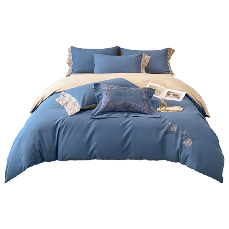 伊伊爱 纯色磨毛绣花迷蝶梦系列四件套