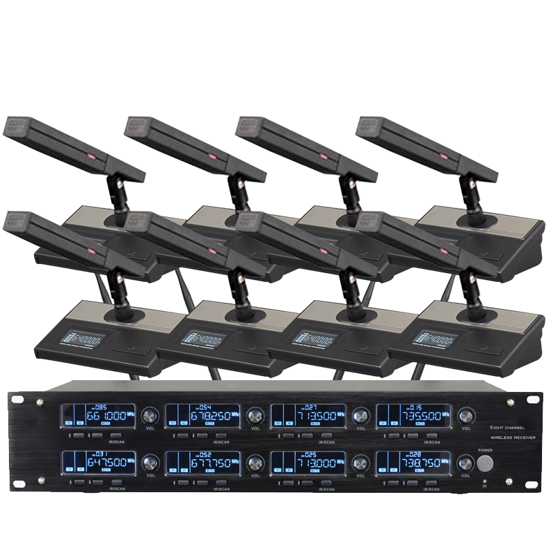 润普RP-WH9008F 会议室礼堂报告厅直播/演讲/智慧教育真分集专业无线一拖八领方管式鹅颈麦克风