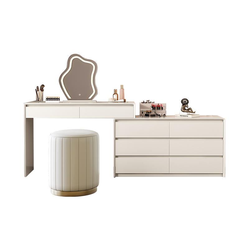 梳妆台网红实木收纳化妆桌新款卧室家用斗柜书桌高端极简伸缩-雅俱