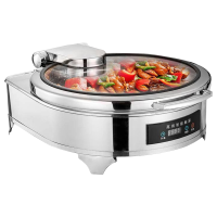 芙伦特 厨房保温售饭机 数显温控圆形液压餐炉304不锈钢全透视窗口智能触控布菲炉 FLT-GT-SWBFLY3-6