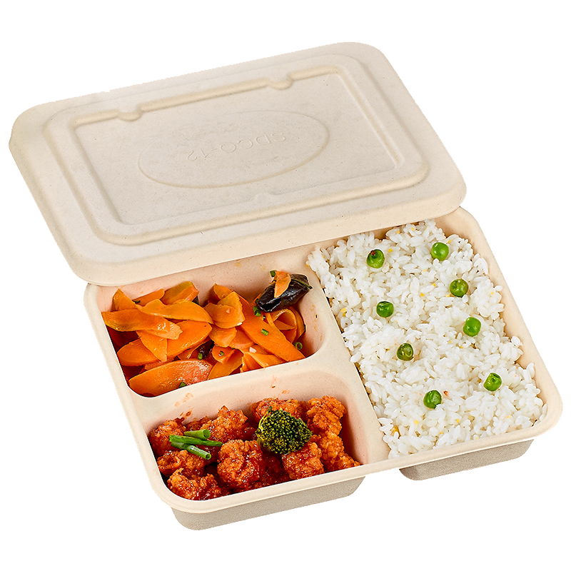 美威能 一次性可降解小三格餐盒 200套