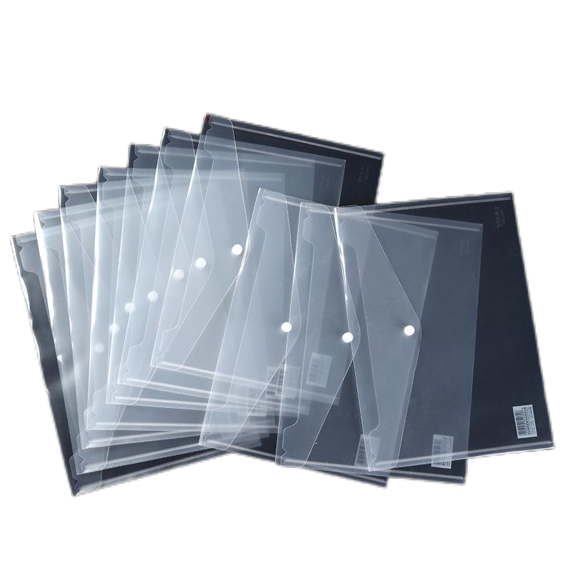 优拉透明文件袋5505 加厚按扣袋学生试卷收纳袋办公用品资料保护袋防水带标签商务款塑料档案袋透明白 10只装