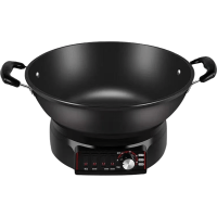 电炒锅多功能家用铸铁电热锅电炒菜锅爆炒一体式插电电煮锅大容量_定时款精铸铁32CM双笼